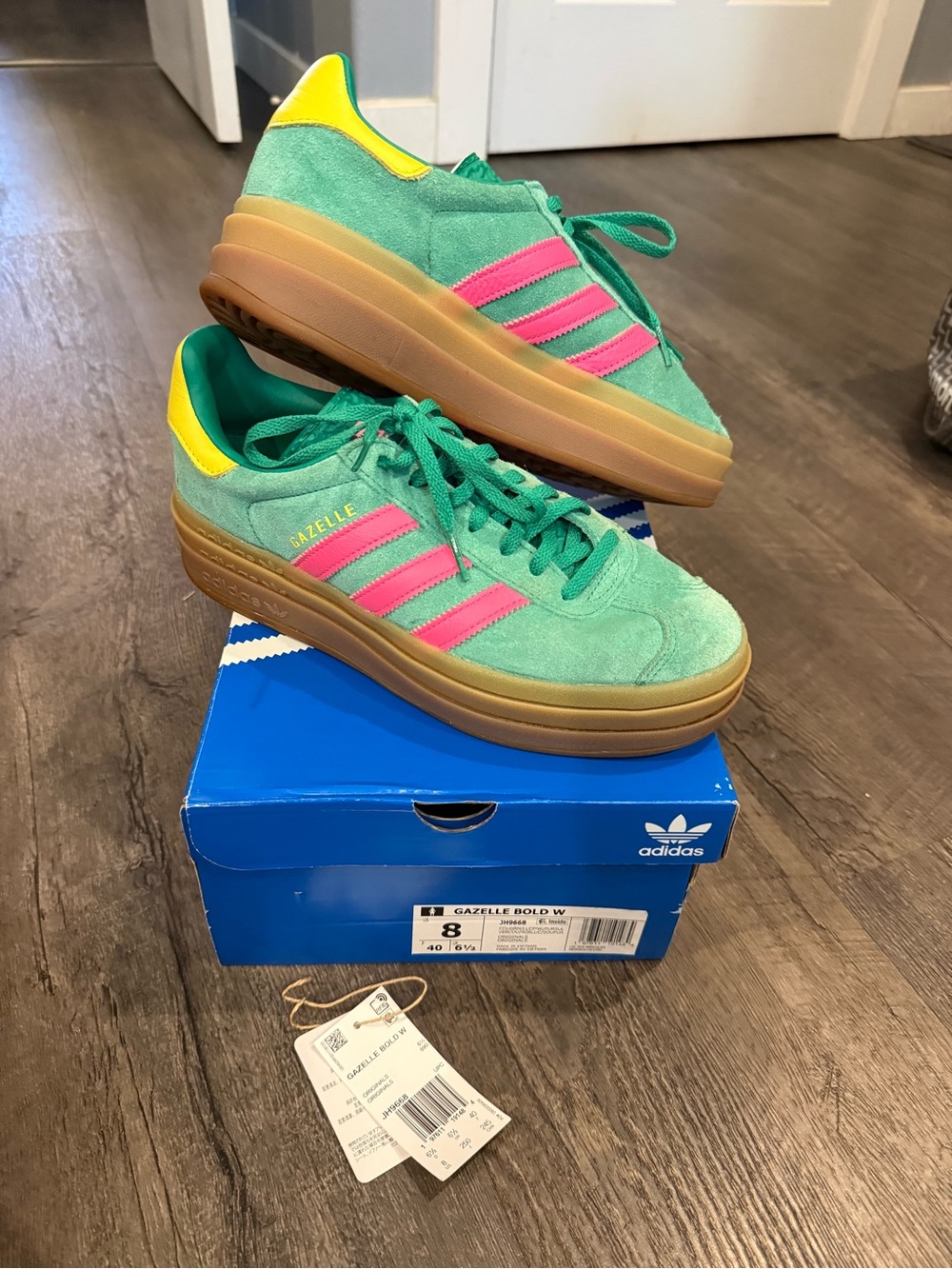 Adidas – Gazelle Bold Platform Sneakers (Green/Pink/Sulfur) – Women's 8 - Picture 7 of 9